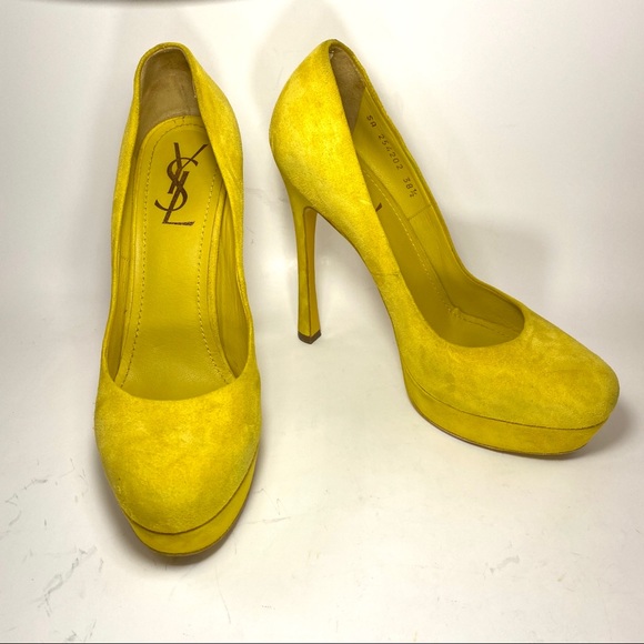 Yves Saint Laurent Shoes - YVES SAINT LAURENT YELLOW SUEDE PLATFORM HEELS 8.5